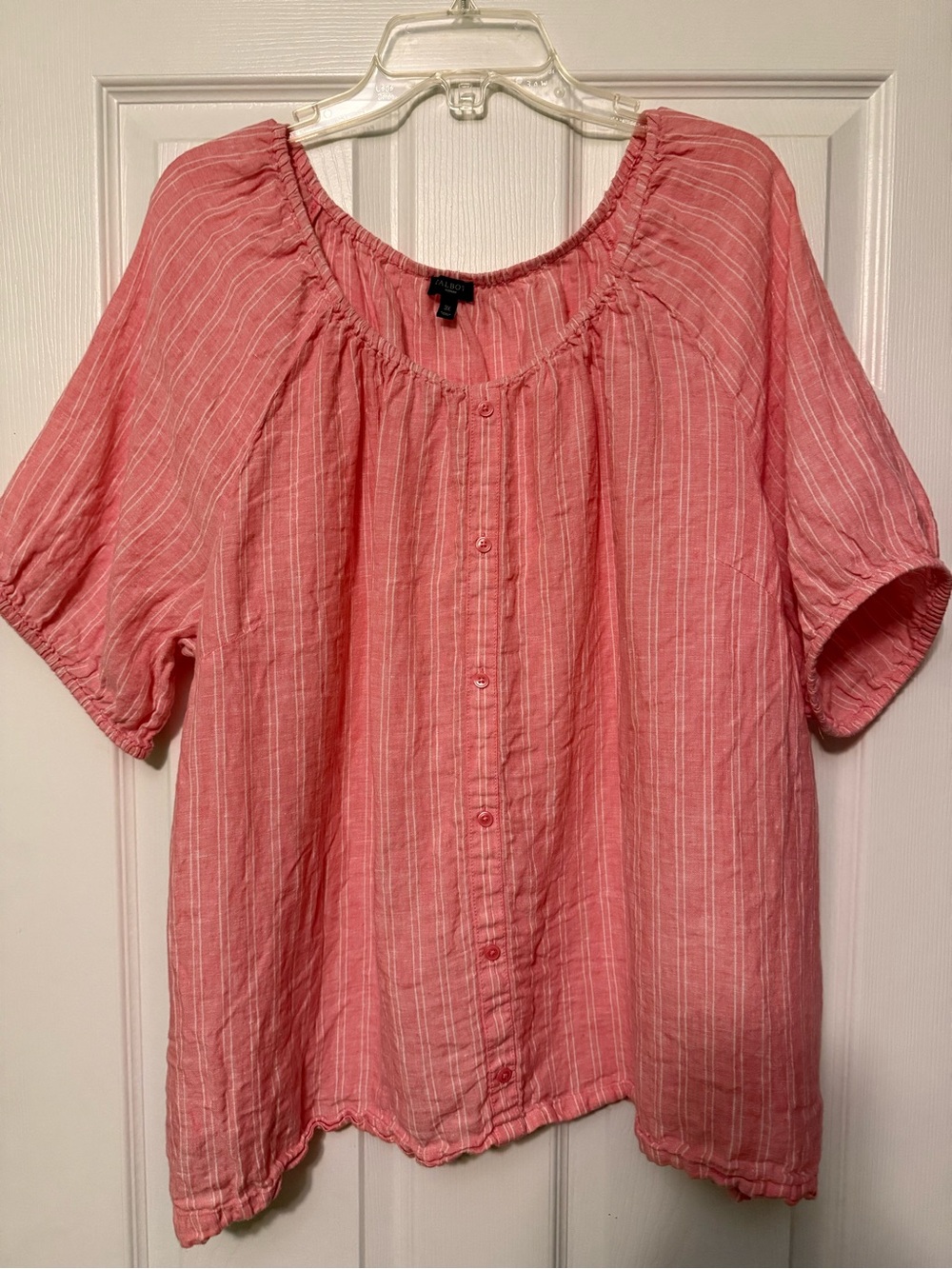 Talbots Pink Striped Button-Front Peasant Blouse